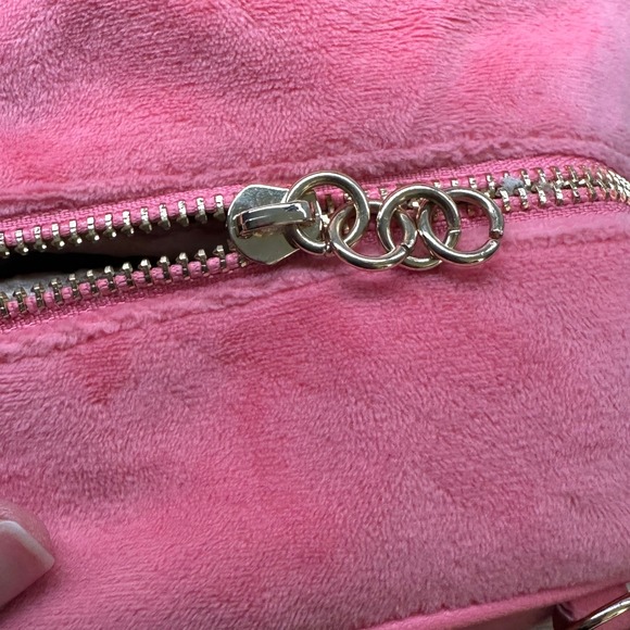 Juicy Couture Pink Velour Mini Backpack Rhinestone Logo Webbed Straps Y2K Style - Picture 8 of 11
